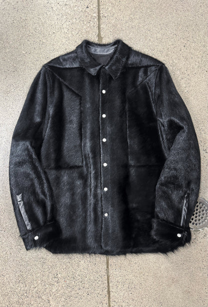 AW2022 Rick Owens ‘Strobe’ Black Pony-Hair Jacket
