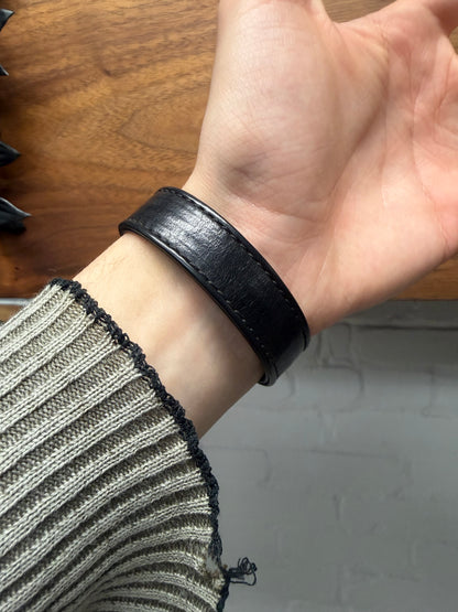 Chrome Hearts ‘Plus Cross’ 925 Silver Black Leather Bracelet