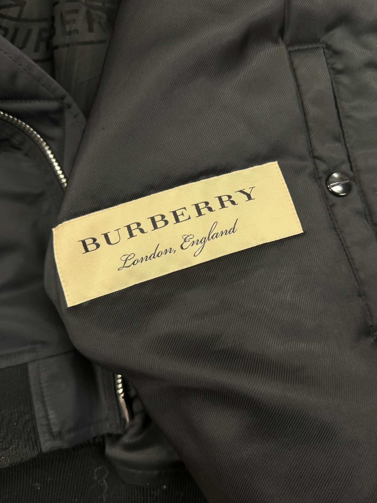 Burberry MA-1 Down Filled Black Nylon Bomber Jacket