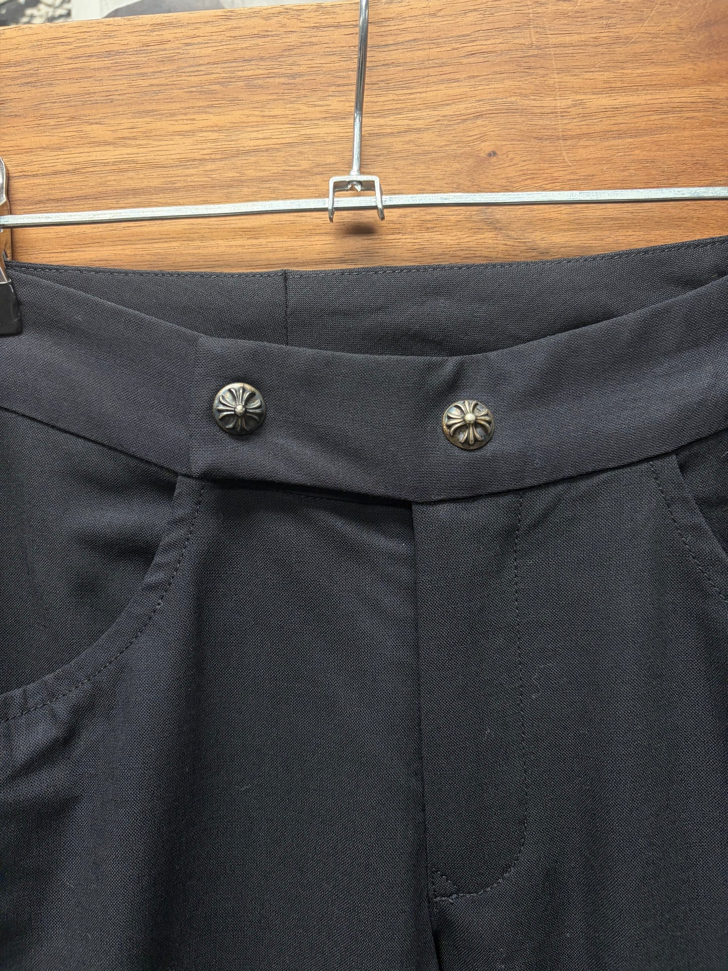 Chrome Hearts ‘VJ1 Tuxedo’ Black Flared Leg Pants with Leather Side Stripe