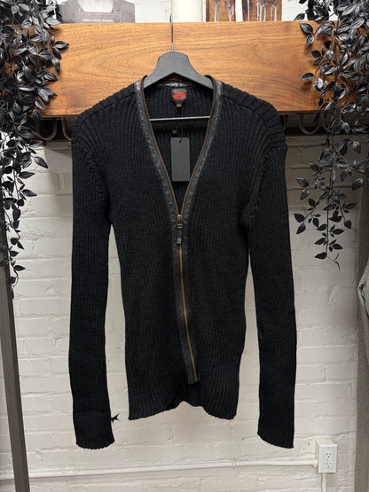 Vintage Jean Paul Gaultier Loose Gauge Knit Zip-Up Sweater with Leather Trim