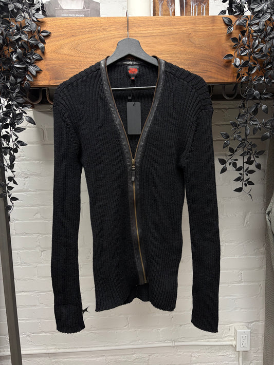 Vintage Jean Paul Gaultier Loose Gauge Knit Zip-Up Sweater with Leather Trim
