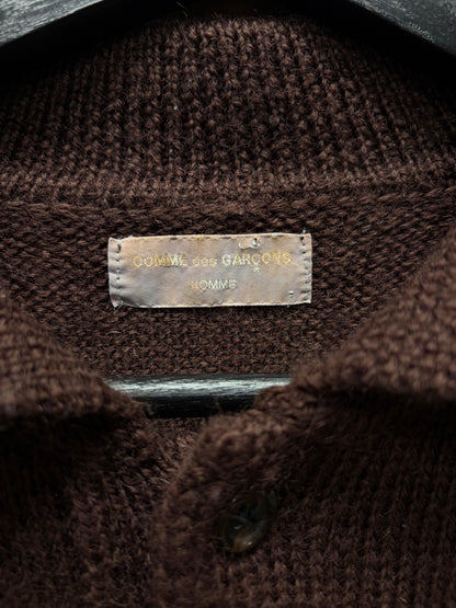 Vintage 90s Comme Des Garçons Homme Dark Brown Wool Knit Polo Sweater