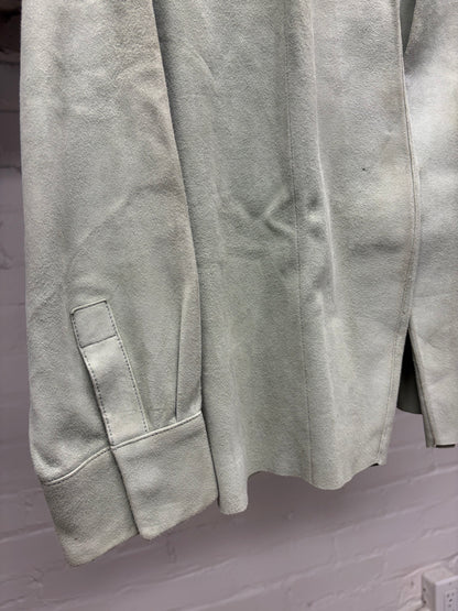 Gucci Mint Green/Tan Single Button Closure Suede Button Snap Shirt