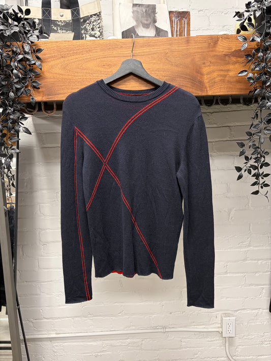 Balenciaga by Nicholas Ghesquiere Contrast Stitch ‘Diagonal Seam’ Long Sleeve Shirt