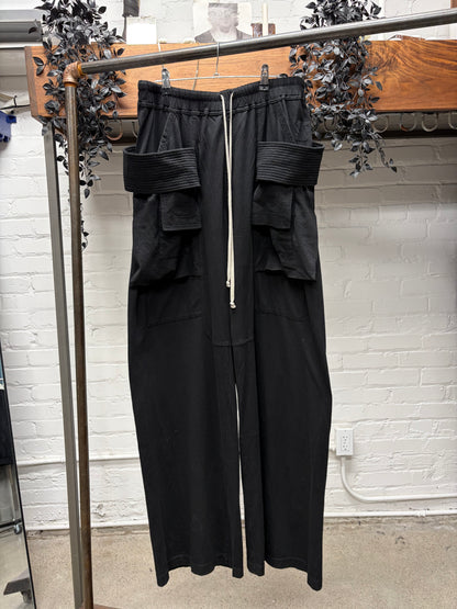 AW2024 Rick Owens ‘Porterville’ Creatch Black Cotton Wide Leg Cargo Pants