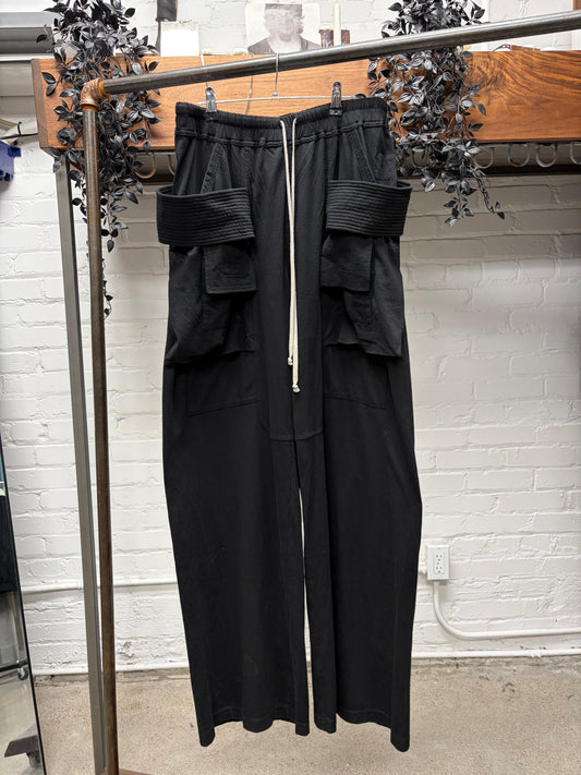 AW2024 Rick Owens ‘Porterville’ Creatch Black Cotton Wide Leg Cargo Pants
