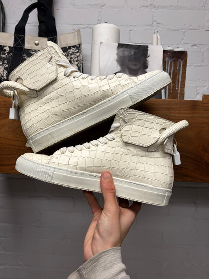 Buscemi x En Noir Croc Embossed Cream White Leather High Top Sneakers