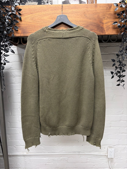 2020 Saint Laurent Distressed Dark Green Wool Knit Sweater
