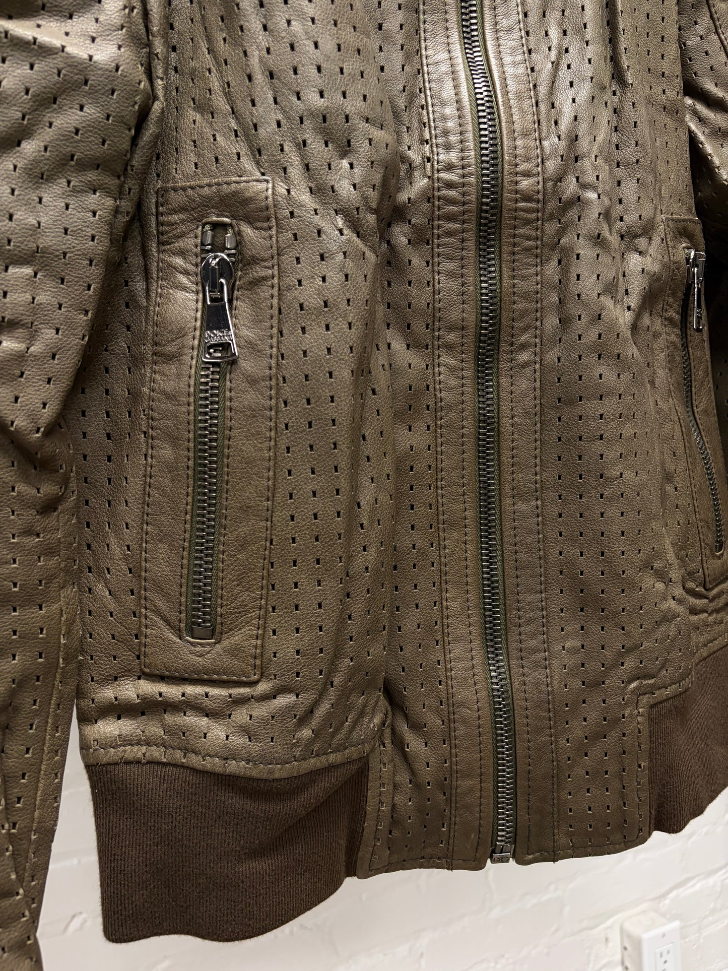 Dolce & Gabbana Perforated Buffalo Leather Bomber Jacket