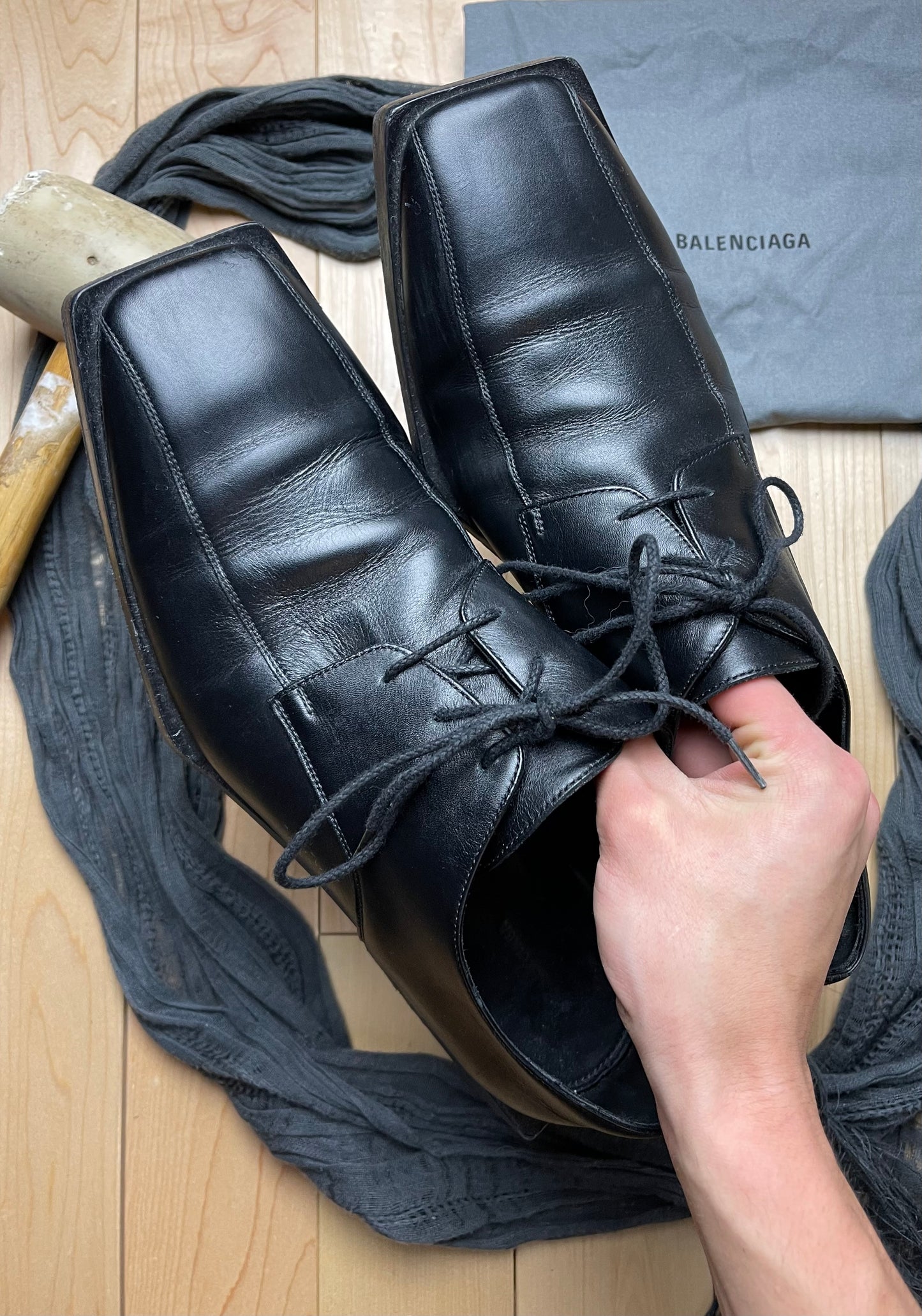 Balenciaga Square Heel Black Patent Leather Derbies