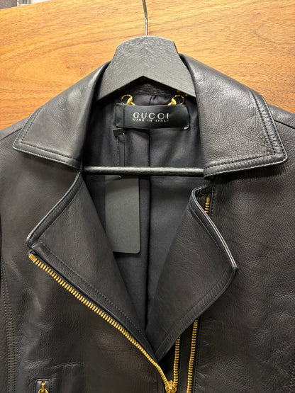 Gucci by Frida Giannini Black Lambskin ‘Double Zip’ Cropped Leather Jacket