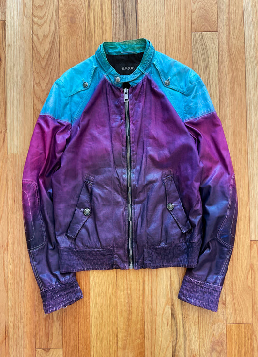 Spring Summer 2009 Gucci by Alessandro Michele Gradient Dyed Turquoise/Purple Leather Jacket