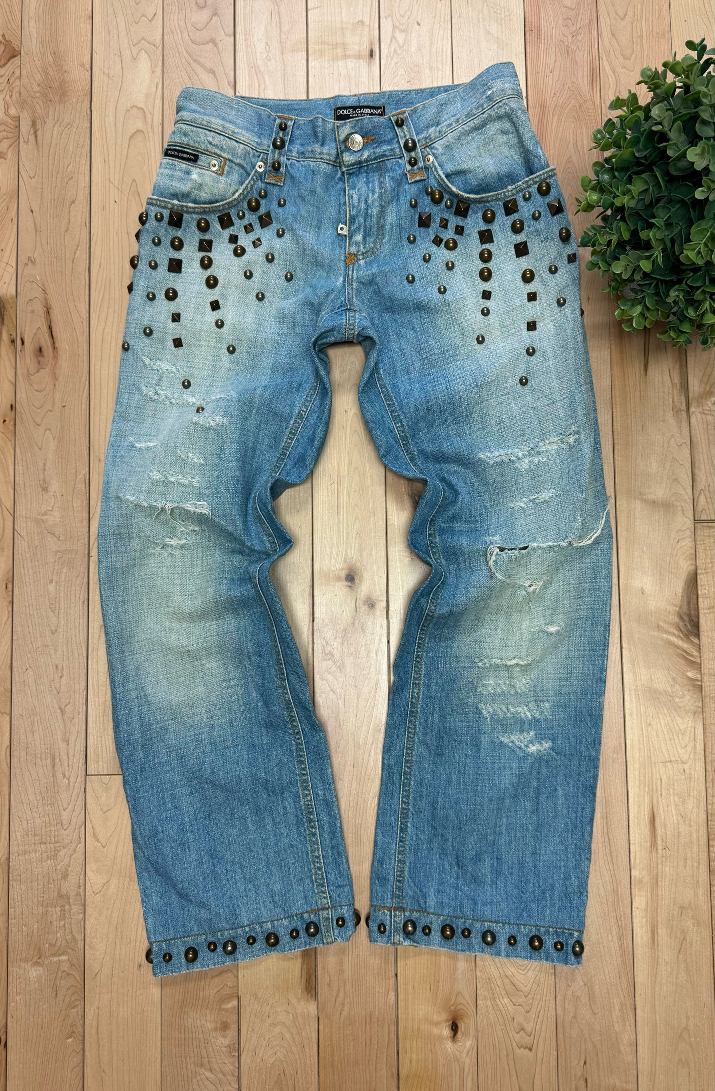 AW2004 Dolce & Gabbana ‘Studded’ Light Wash Blue Bootcut Denim