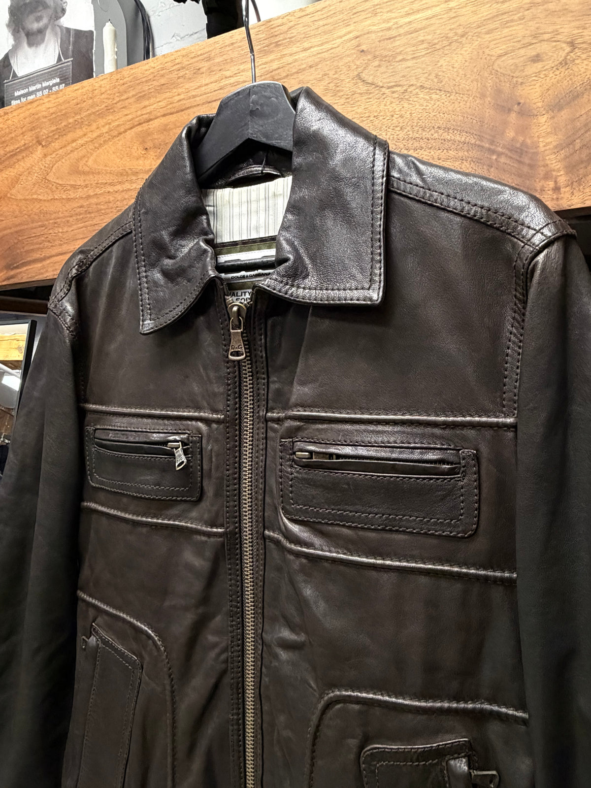 Dolce & Gabbana Natural Brown Patina Lambskin Leather Motorcycling Jacket