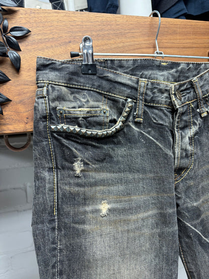 Hysteric Glamour Stud Pocket ‘Washed Grey’ Skinny Jeans