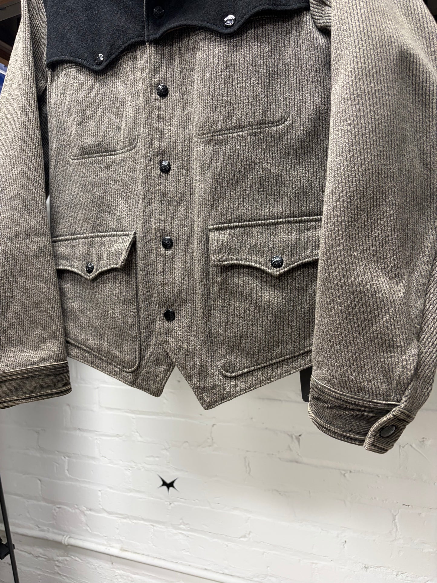 Kapital Brown Wool & Corduroy Western Button Snap Trucker Jacket