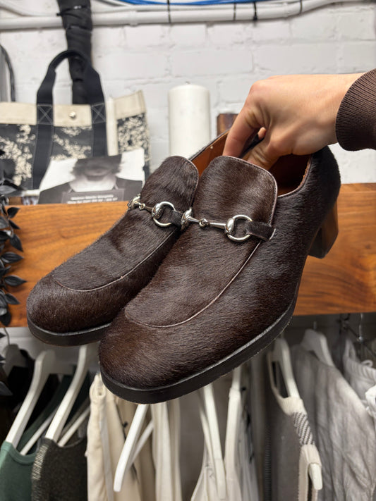 Gucci by Tom Ford Brown Pony Hair ‘Horsebit’ Loafers with Platform Heel