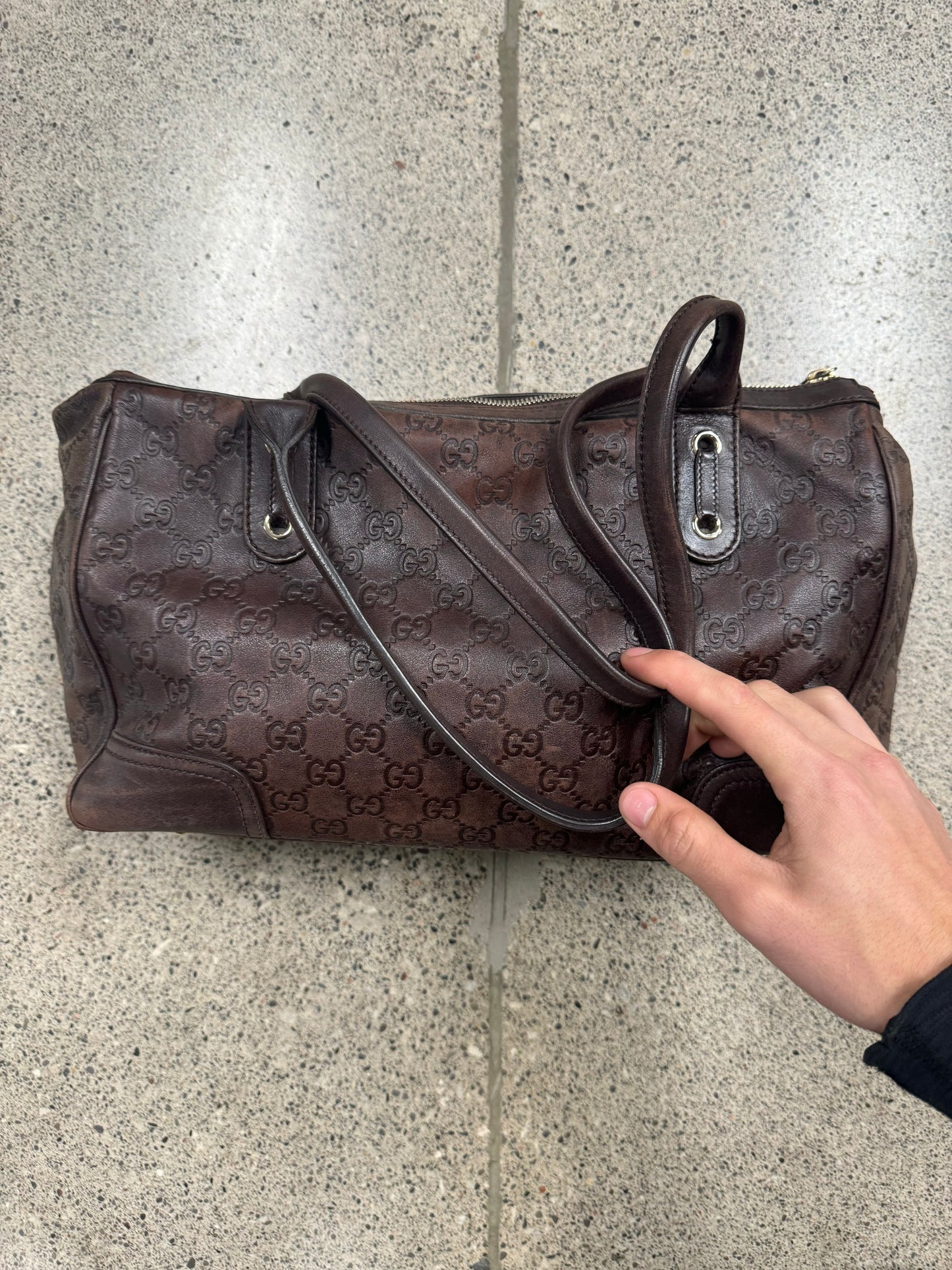 Gucci ‘Prince’ Brown Monogram Leather Shoulder Bag