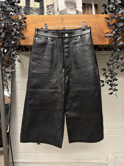 2018 Balenciaga Lambskin Leather Over the Knee Baggy 3/4 Length Shorts