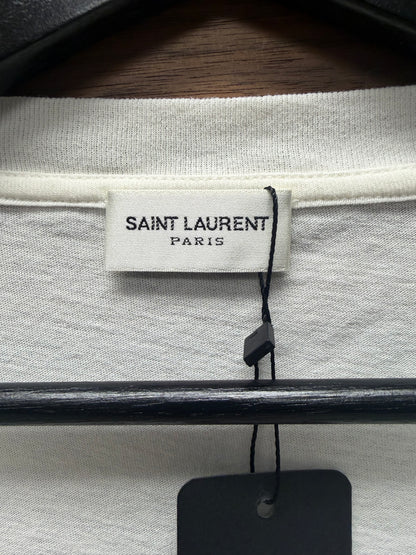2017 Saint Laurent White ‘Cursive Logo’ Short Sleeve T-Shirt
