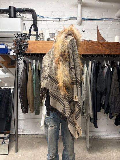 2000s Gucci Genuine Fox Fur Trim GG Monogram Leather Scarf