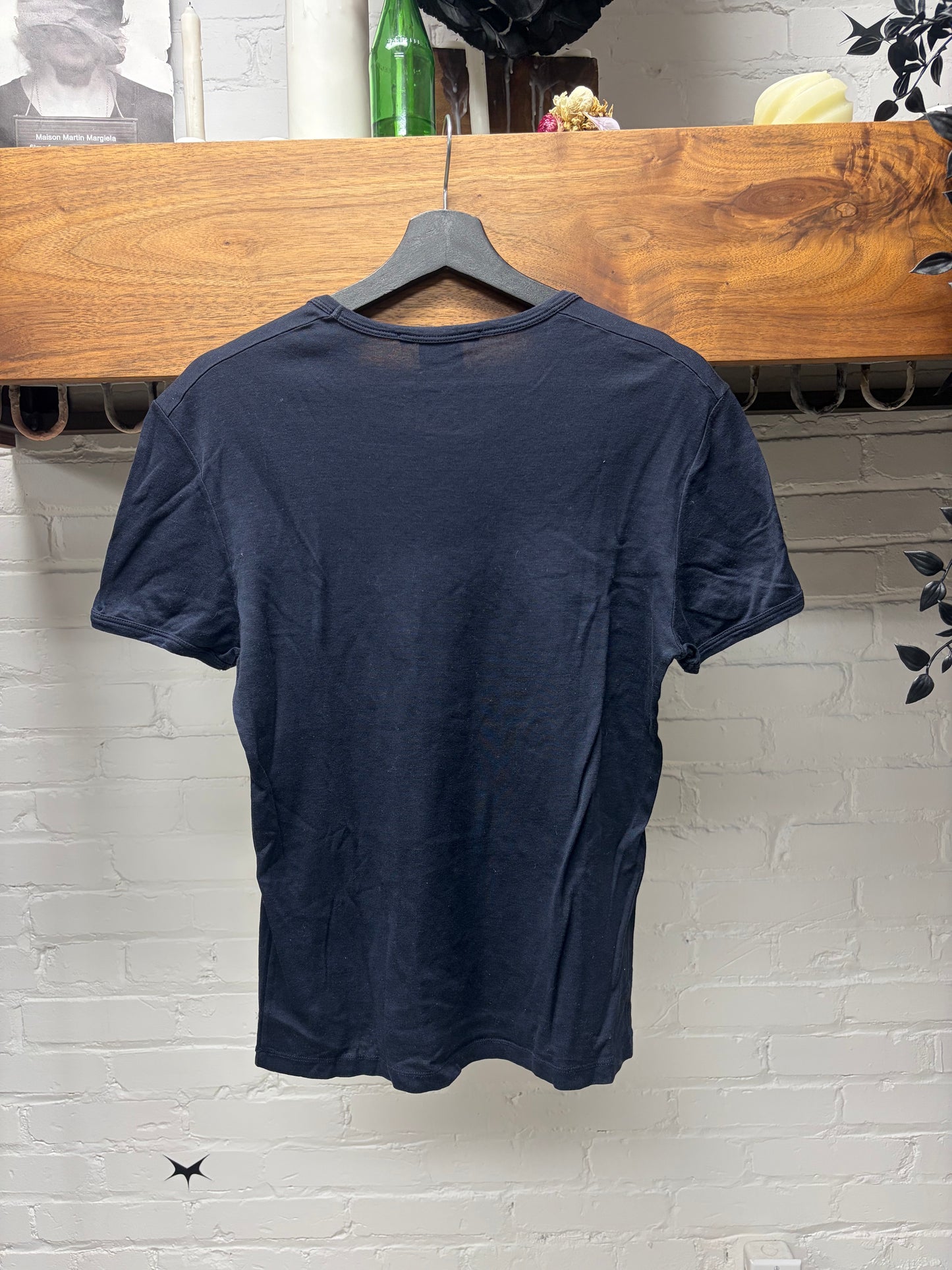 Gucci Blank Navy Blue Cotton T-Shirt with Ribbed Cuff Sleeves
