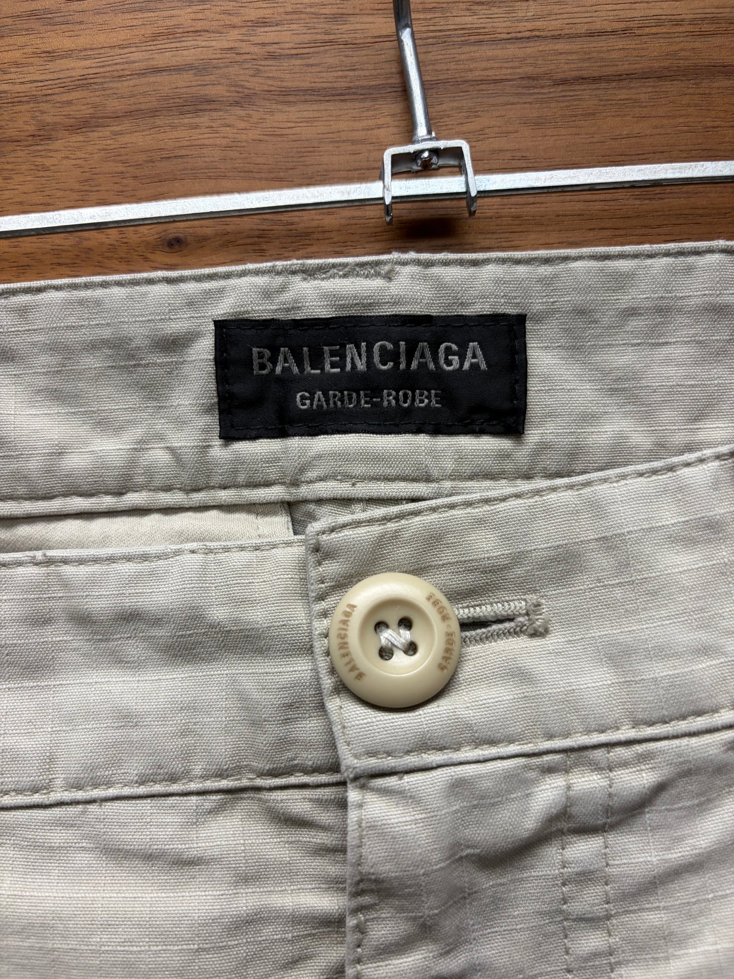 2023 Balenciaga Tan Ripstop Distressed Wide Leg Cargo Pants