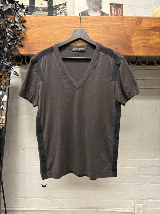 SS2008 Dolce & Gabbana ‘Tape Seam’ Brown V-Neck T-Shirt