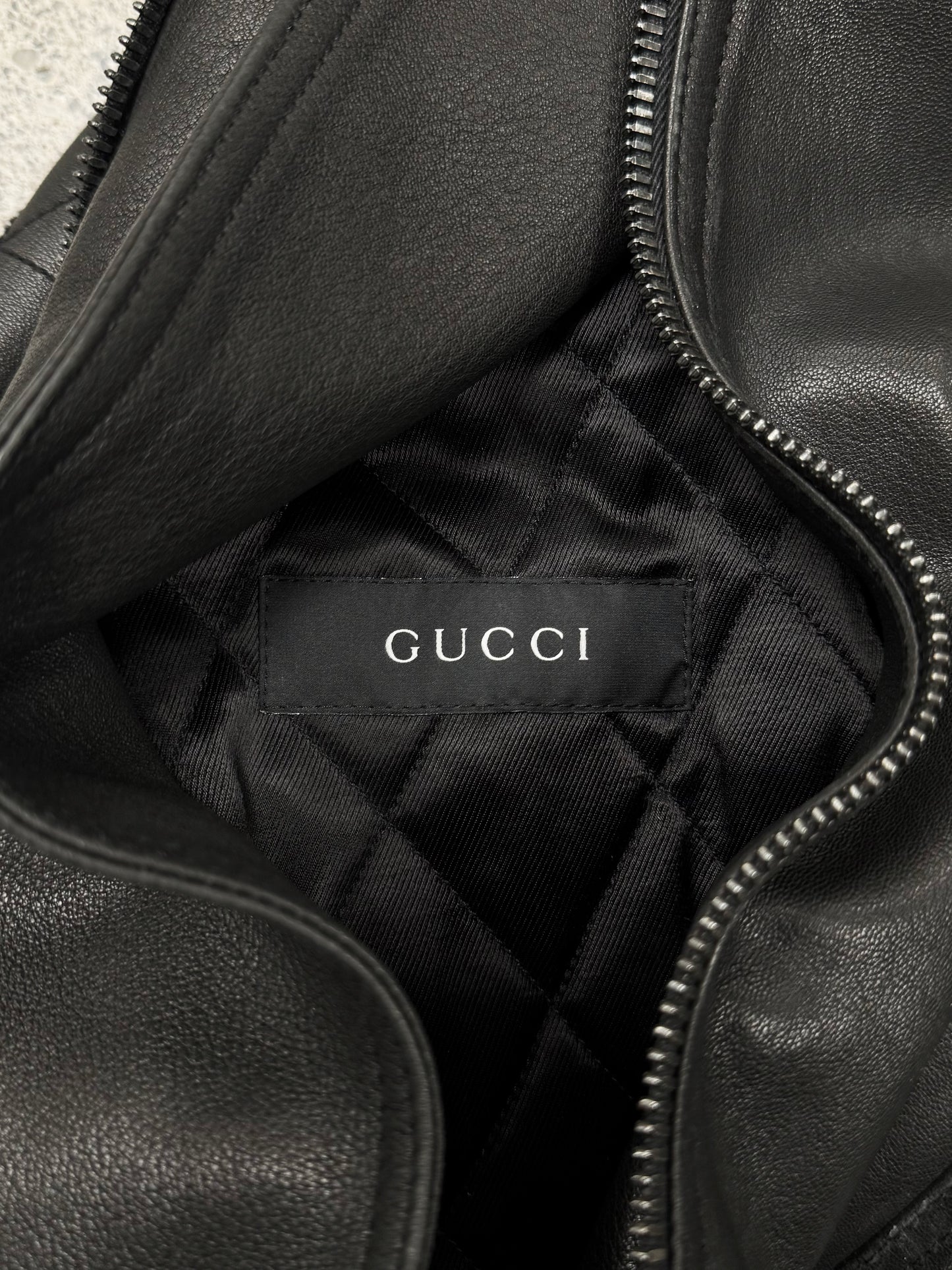 2000s Gucci by Tom Ford Black Calfskin Leather Motorcycle Jacket