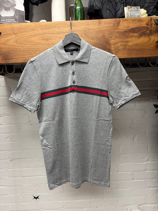 Gucci Grey Cotton ‘Stripe Logo’ Short Sleeve Polo