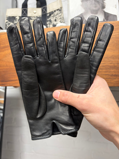 2000s Gucci Wool Lined Black Lambskin Leather Gloves