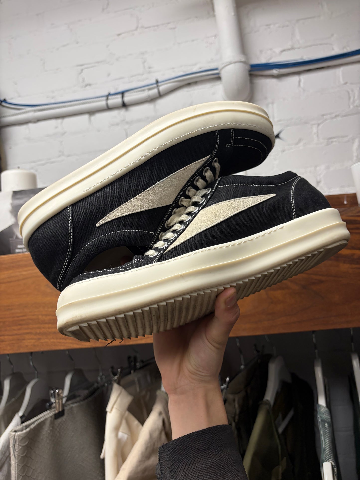 Rick Owens Black/Milk Canvas ‘Vans’ Low Top Sneakers