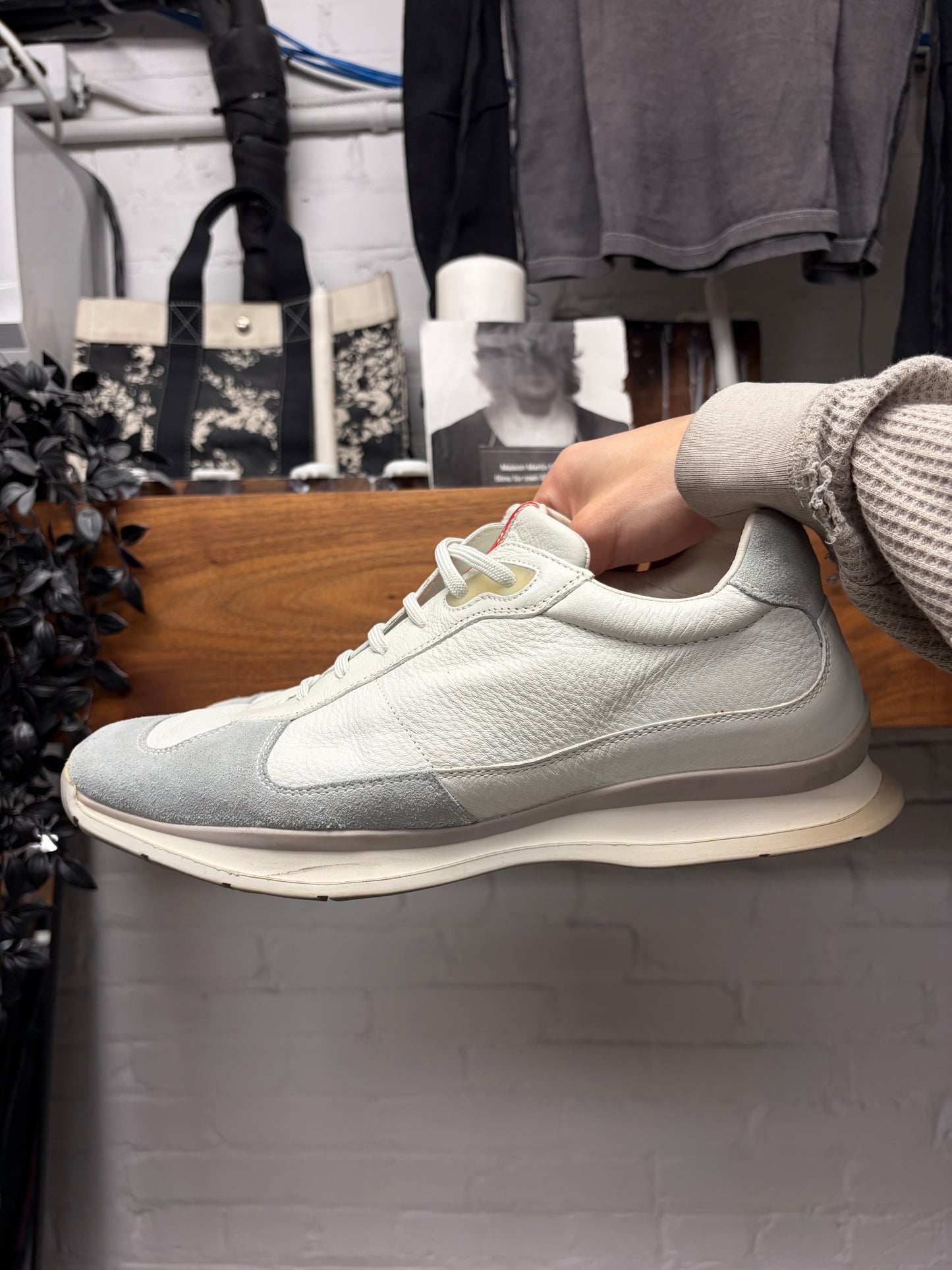 Prada ‘Americas Cup’ Geometric Sole White Low Top Sneakers