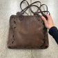 Prada Eyelet Studded Brown Leather Shoulder Bag