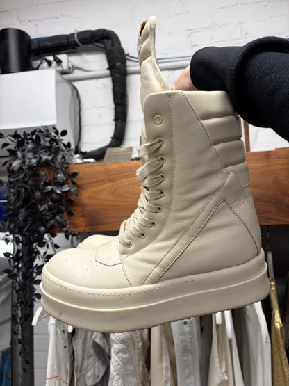 AW2024 Rick Owens ‘Mega Bumper’ Geobasket Milk Leather High Top Sneakers