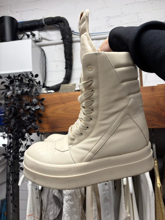 AW2024 Rick Owens ‘Mega Bumper’ Geobasket Milk Leather High Top Sneakers
