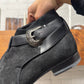 Saint Laurent ‘Jodhpur’ Western Buckle Black Suede Ankle Boots