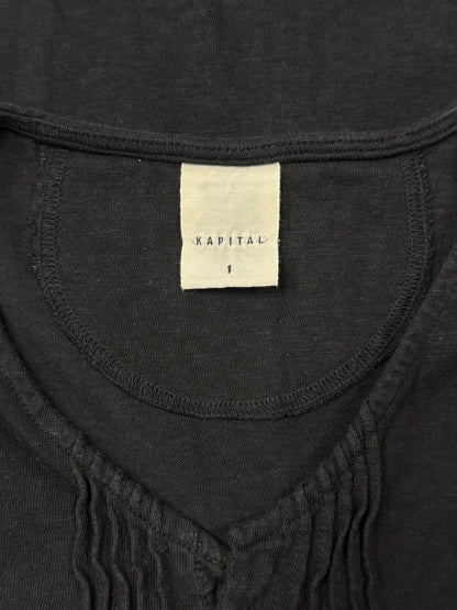 Kapital Faded Black Sleeveless ‘Henley’ Top