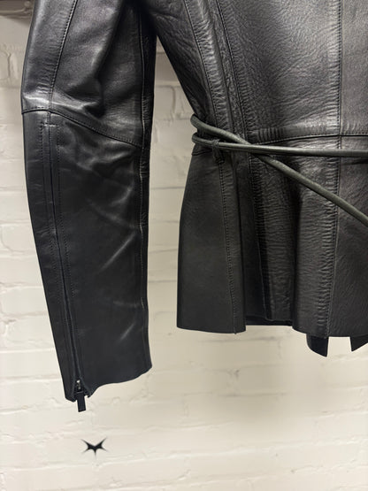 SS1999 Gucci by Tom Ford Leather Rope Belted Black Lambskin Jacket