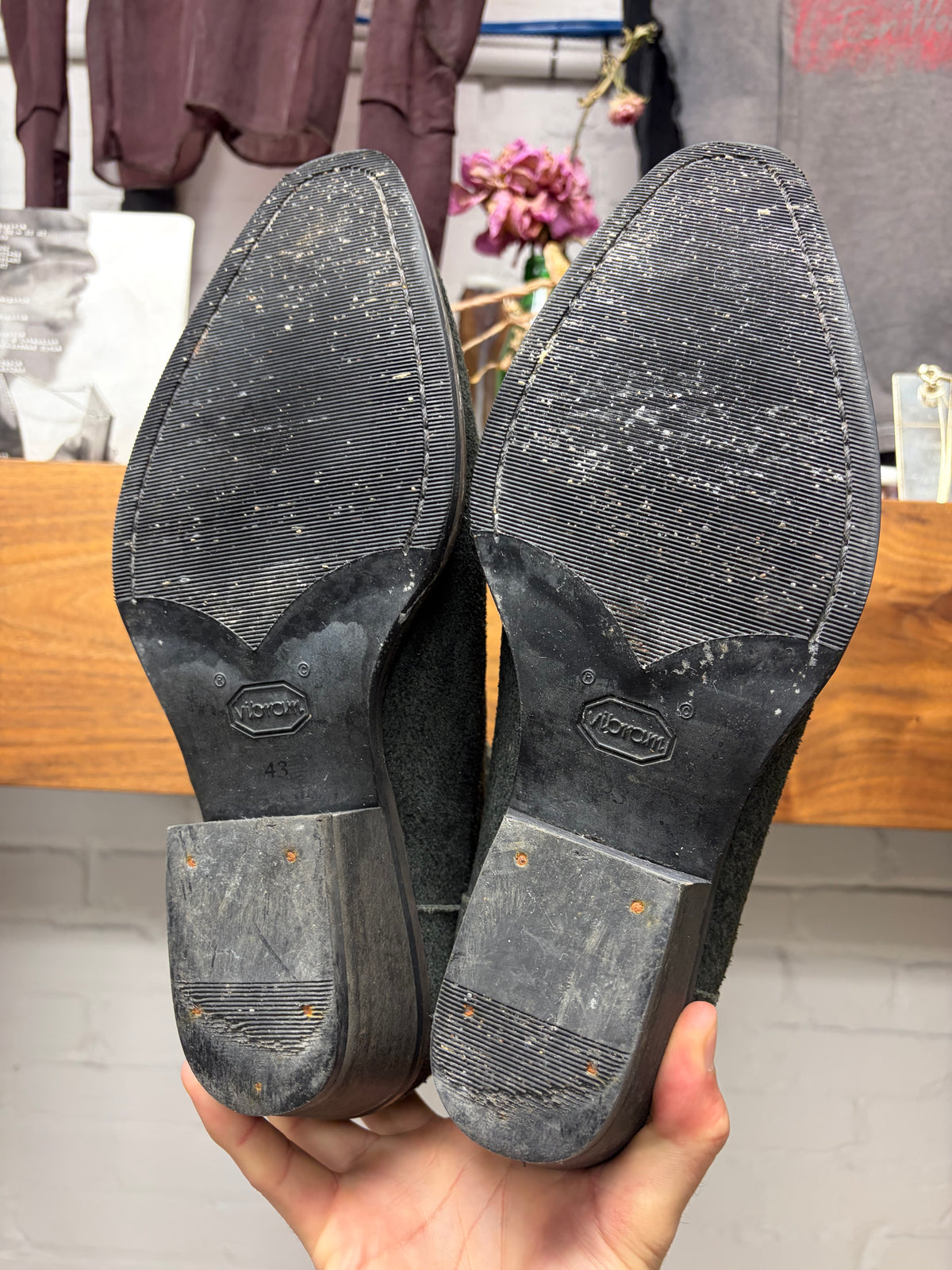 Our Legacy Charcoal Grey Suede ‘Cuban’ Pointed Toe Chelsea Boots