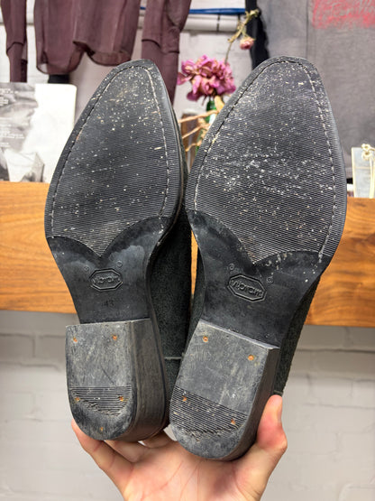 Our Legacy Charcoal Grey Suede ‘Cuban’ Pointed Toe Chelsea Boots