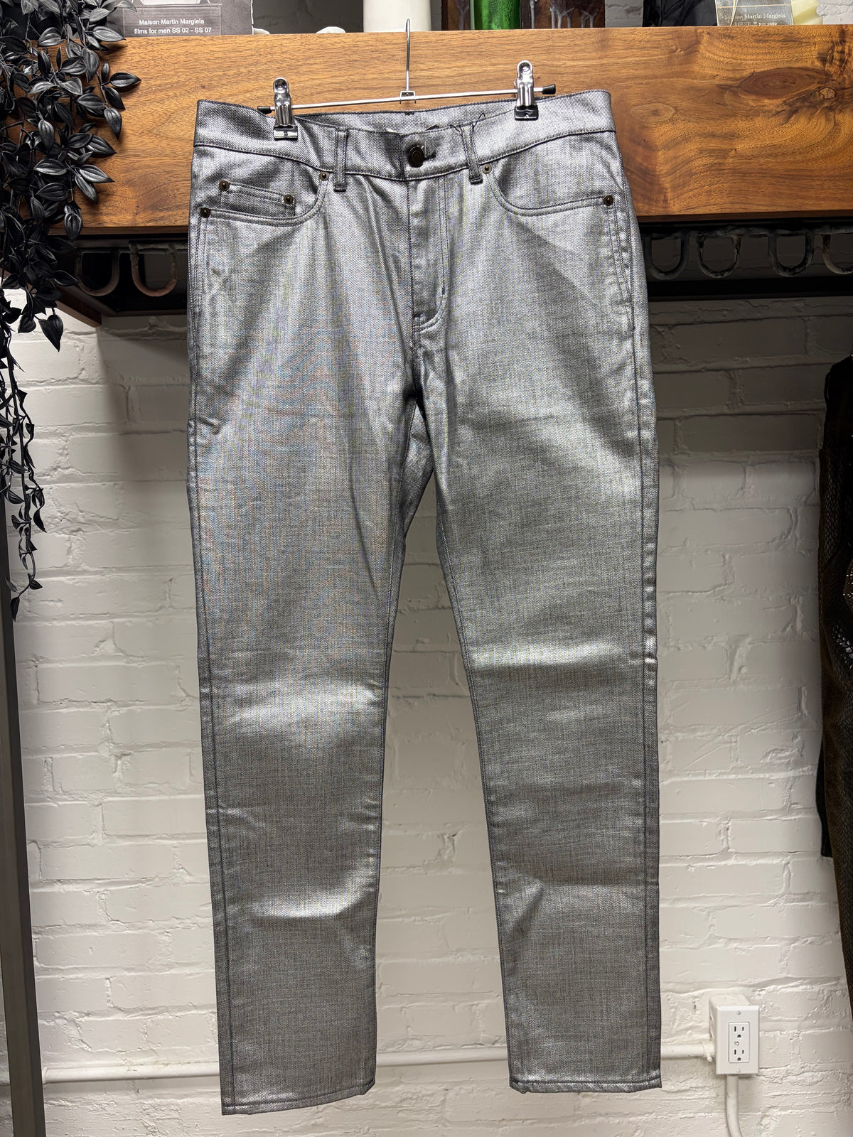 2018 Saint Laurent Silver Waxed ‘D02’ Skinny Jeans