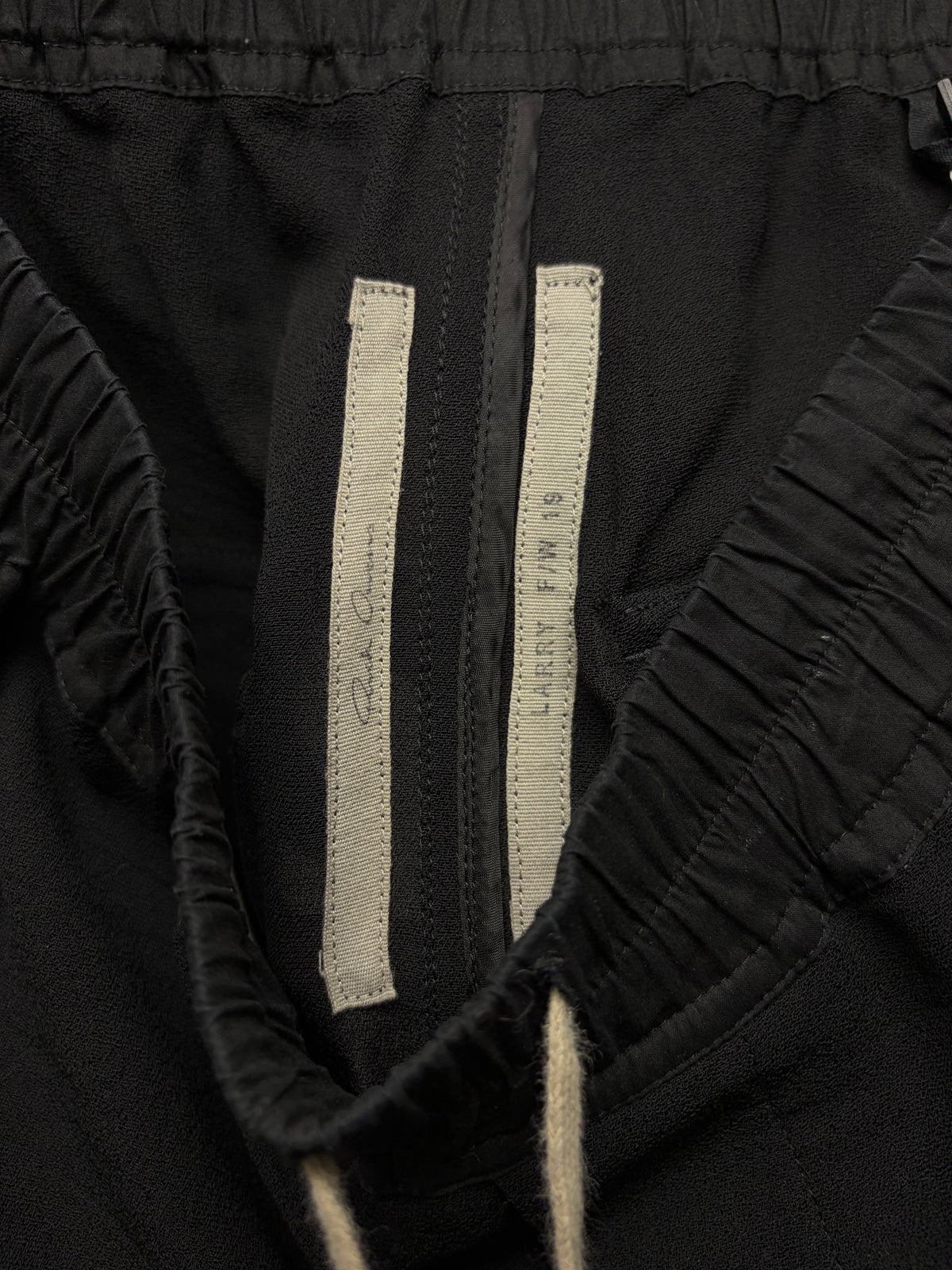AW2019 Rick Owens ‘Larry’ Astaire Cut Black Cropped Wool Drawstring Trousers