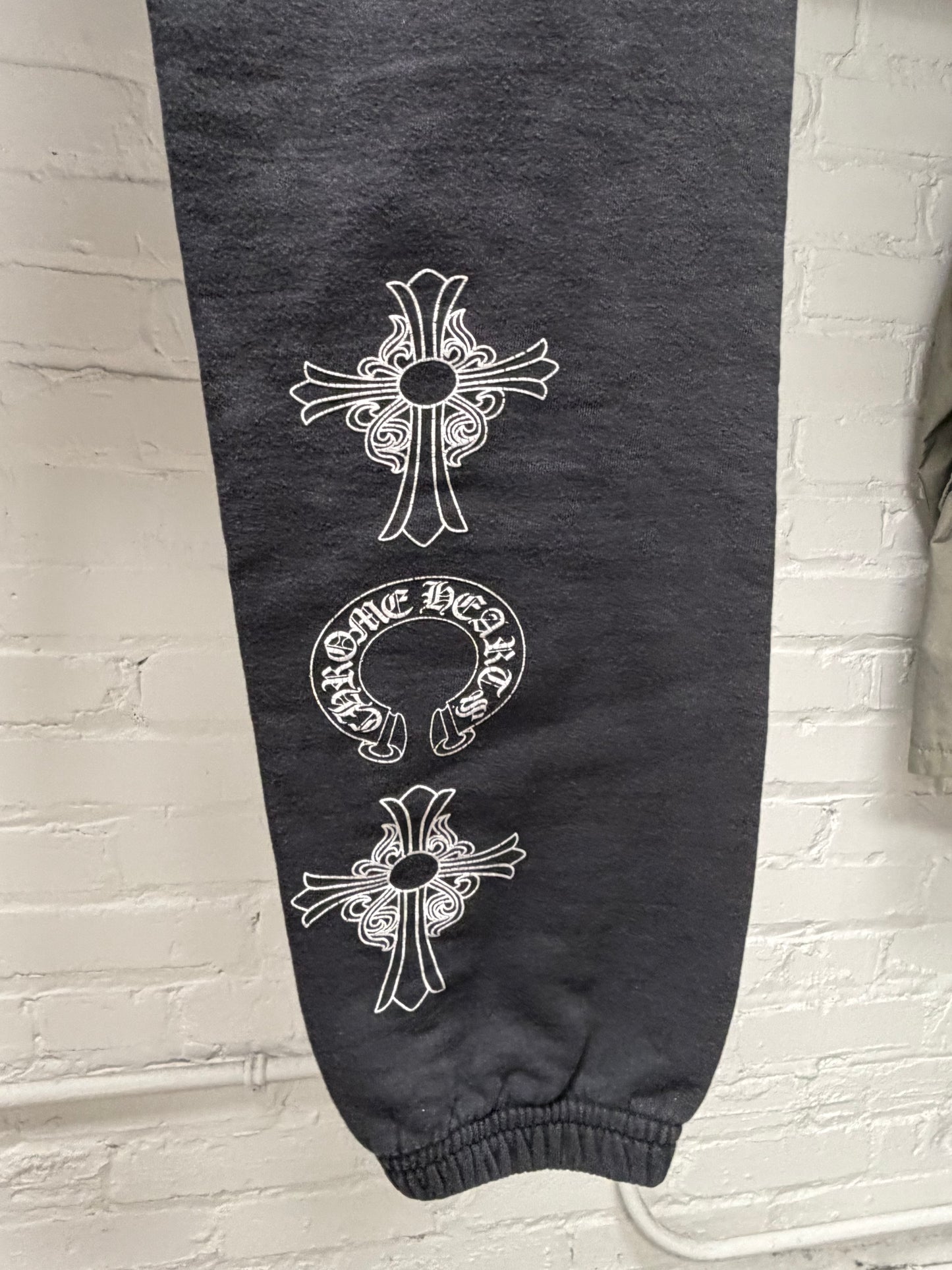 Vintage Chrome Hearts T-Bar Logo Black Drawstring Sweatpants