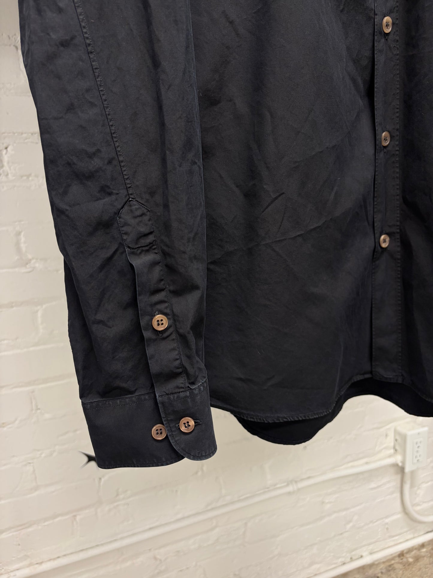 Vintage 90s Helmut Lang Black Button up Shirt with Brown Buttons