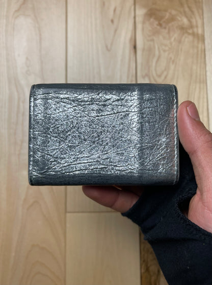 Balenciaga Trifold Papier Brushed Silver Compact Wallet