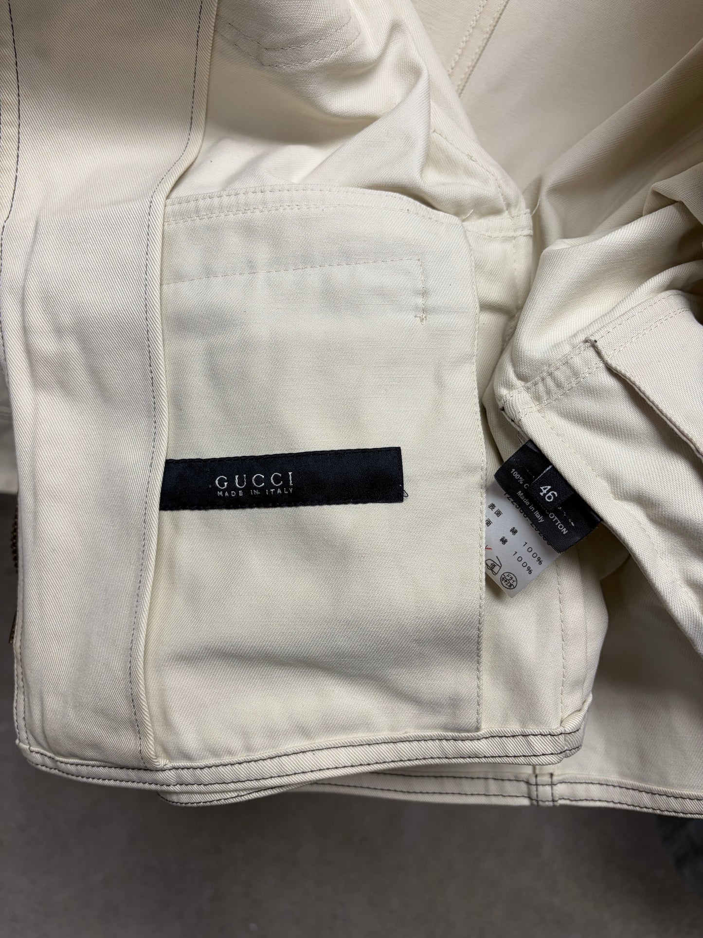 Mid 2000s Gucci by Frida Giannini Western Denim Cream White Work Jacket