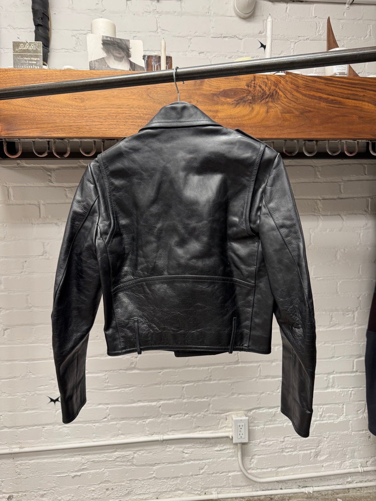 AW2016 Balenciaga Cropped Black Calfskin Leather Biker Jacket