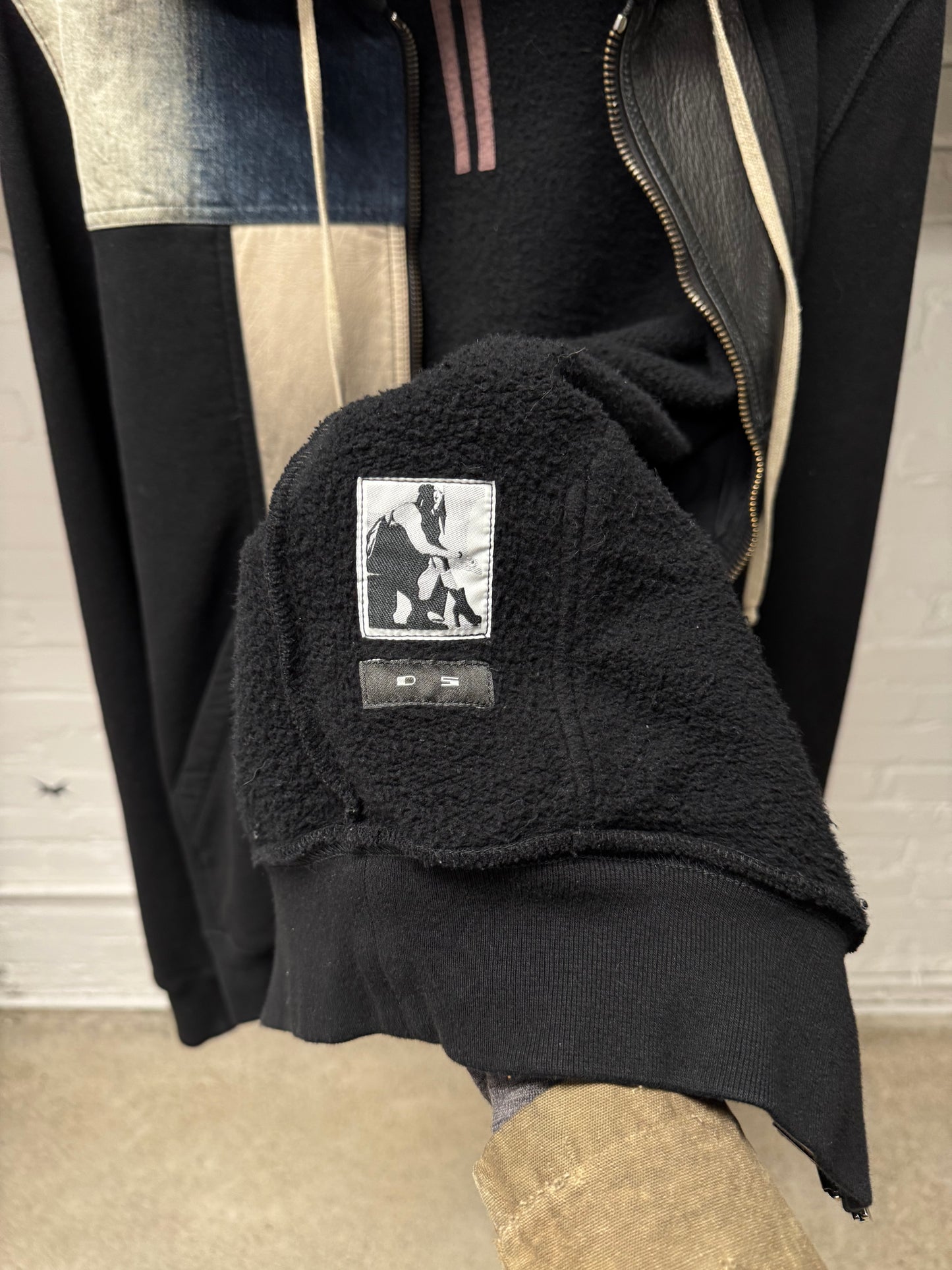 SS2016 Rick Owens ‘Cyclops’ Denim/Leather Patchwork ‘Jason’ Zip Up Hoodie